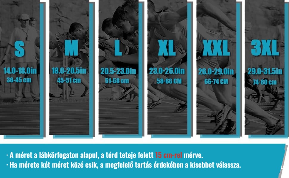 Rokesa térdrögzítő mérettáblázat – S-től 3XL-ig
