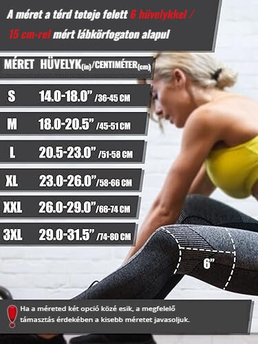 Rokesa térdrögzítő mérettáblázat – S–3XL, combkörfogat cm-ben