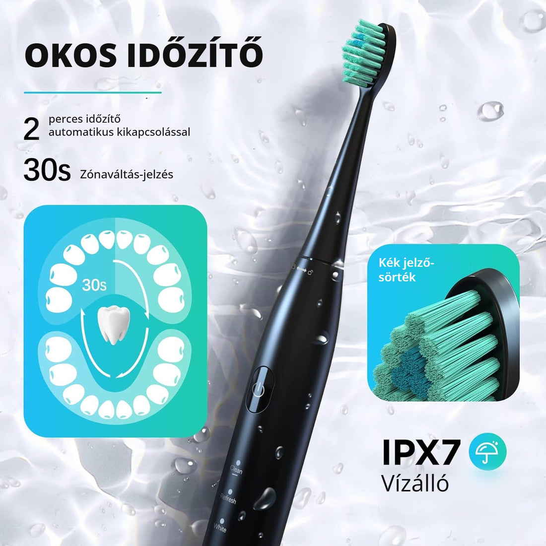 Sejoy DY156 fogkefe okos időzítővel, kék jelzősörtékkel, IPX7 vízálló