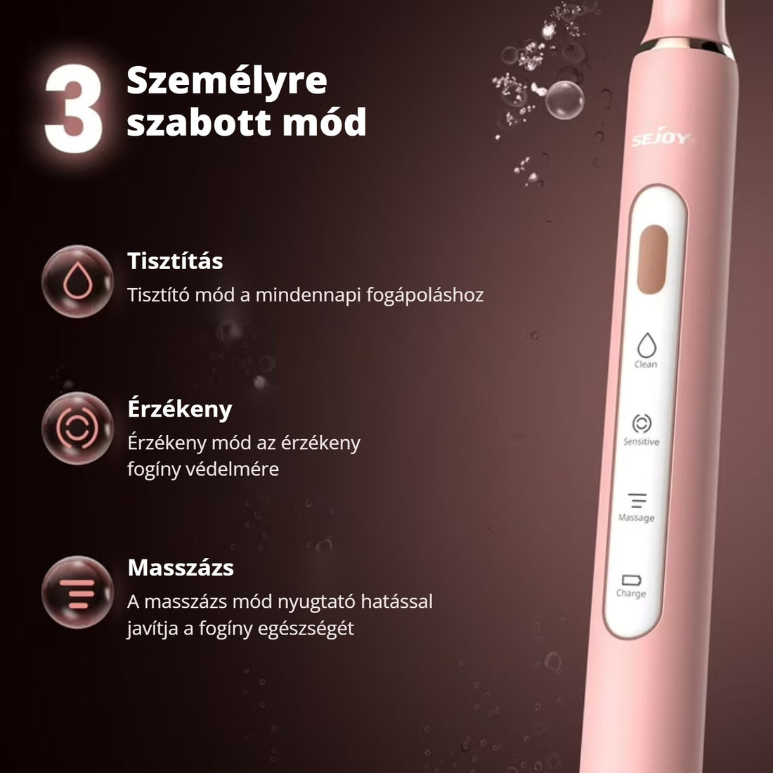 Sejoy szonikus fogkefe – 3 mód: tisztítás, érzékeny, masszázs