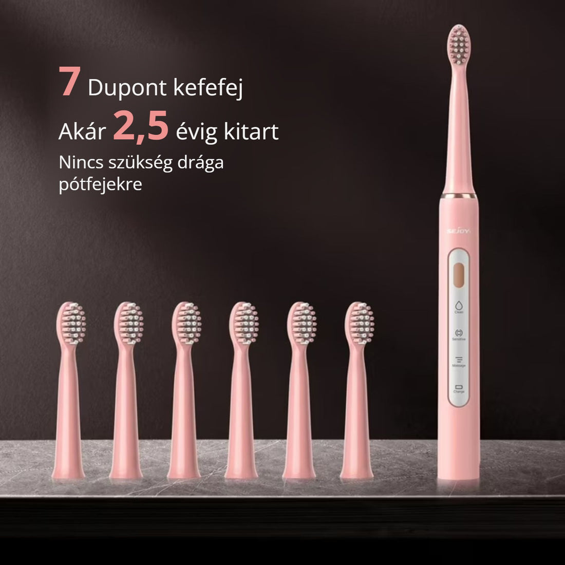 Sejoy elektromos fogkefe – 7 Dupont kefefej, akár 2,5 évig