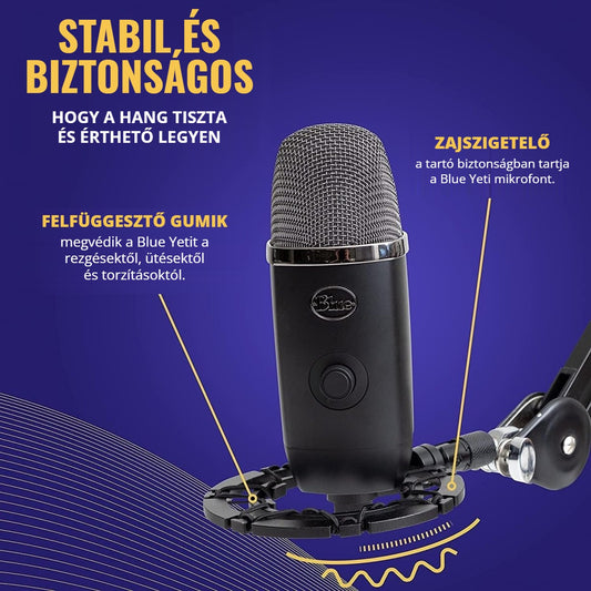 Shock mount mikrofontartó Blue Yeti mikrofonhoz – stabil, zajszigetelő