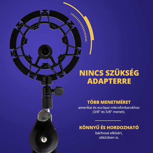 Shock mount mikrofontartó – nincs szükség adapterre, több menetméret