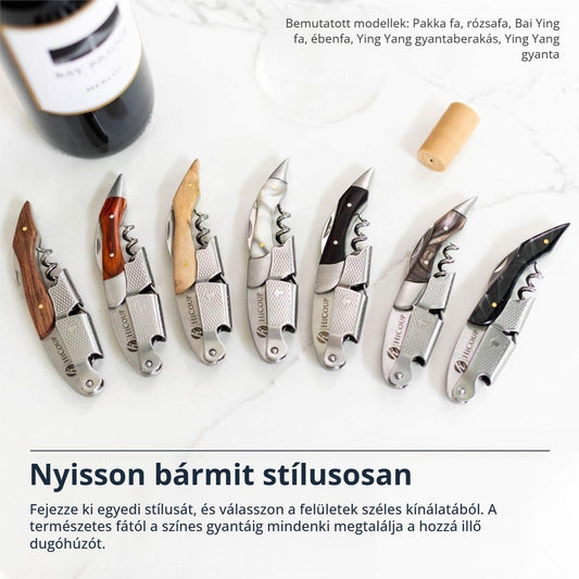 Sommelier dugóhúzó többféle markolattal – fa és gyanta