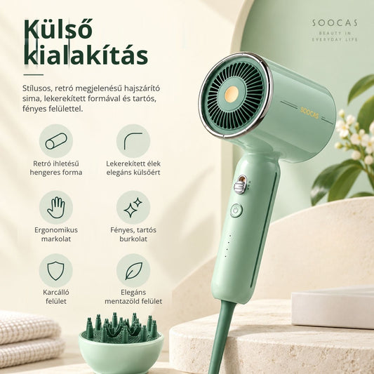 Soocas RH1 ionos hajszárító retró külső kialakítása