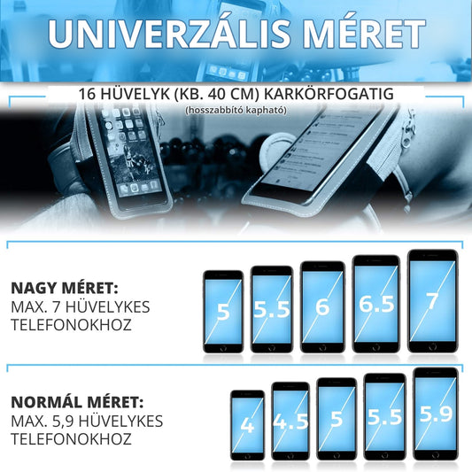 Sport telefontartó karpánt – univerzális méret, max. 7 hüvelykes telefonokhoz