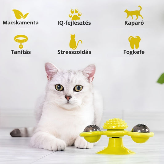 Szélmalom macskajáték – macskamenta, kaparó, fogkefe, stresszoldás