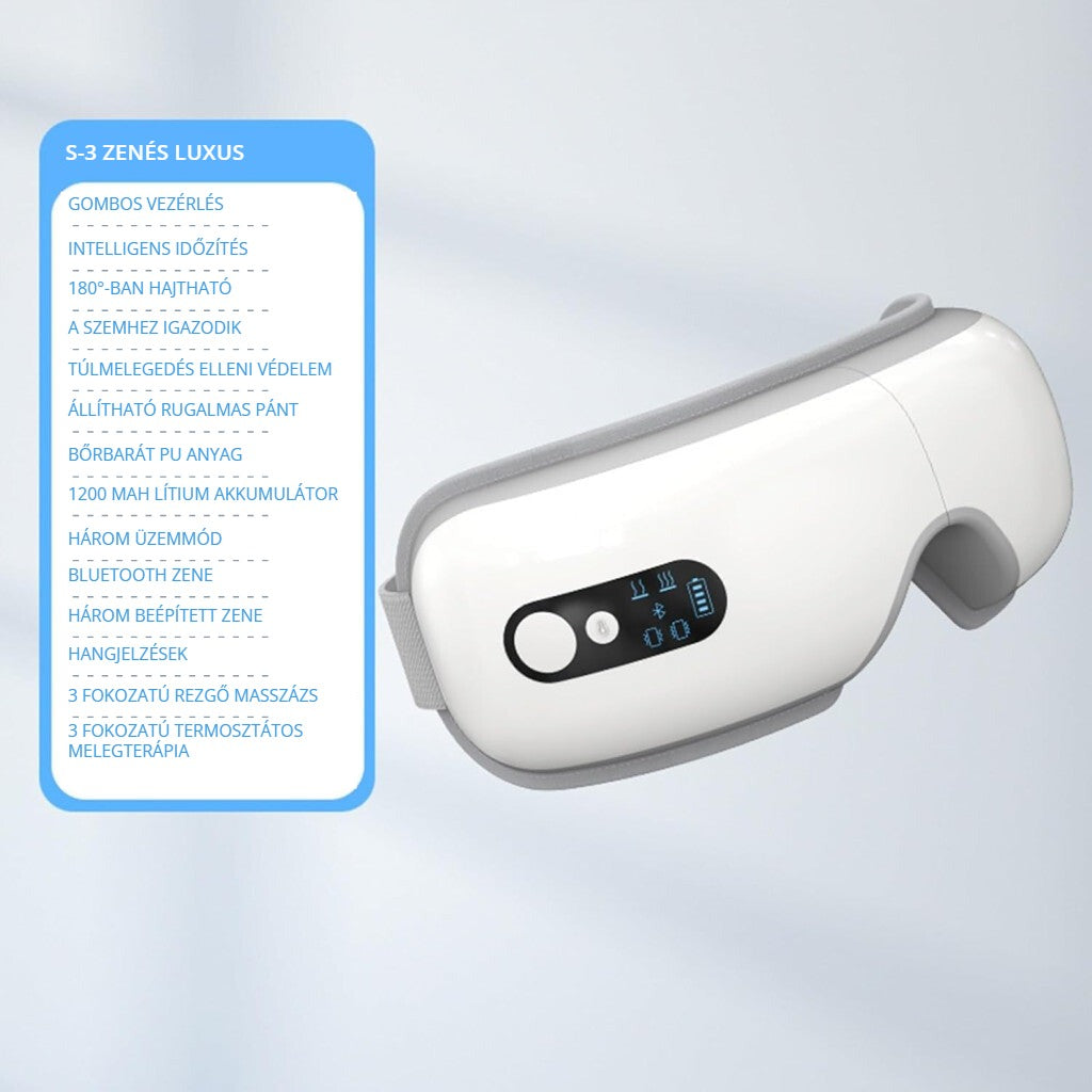 S-3 szemmasszírozó funkciói – Bluetooth zene, melegterápia, rezgő masszázs