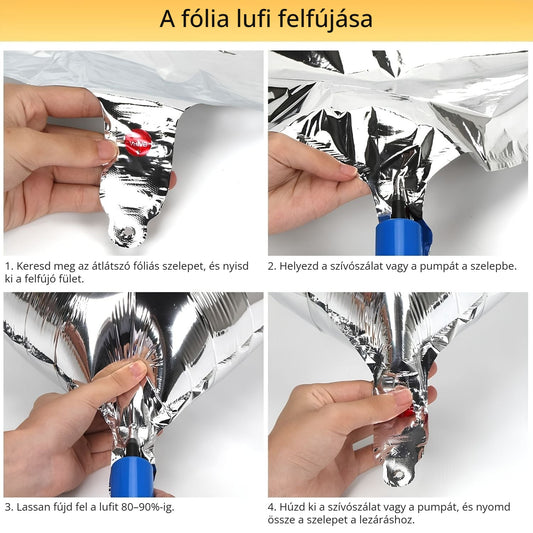 Szív alakú fólia lufi felfújása lépésről lépésre