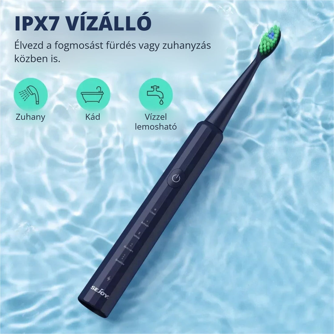 Sejoy szonikus elektromos fogkefe – IPX7 vízálló