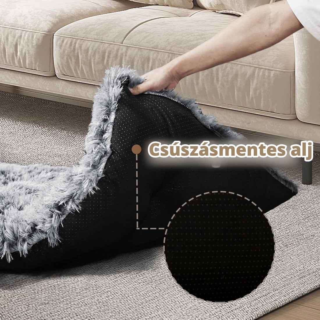Tefomate plüss kutyaágy csúszásmentes aljjal