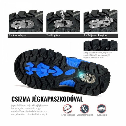 Téli csizma gyerekeknek kihajtható jégkapaszkodóval, csúszásmentes talppal