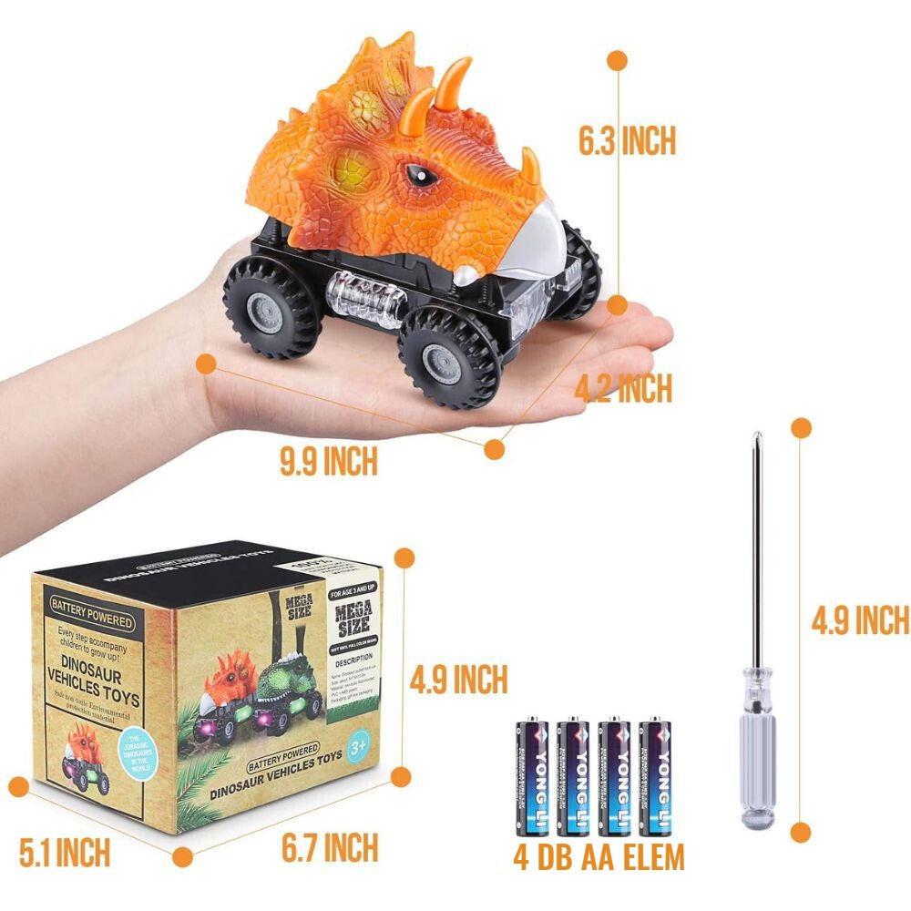 Tencoz zenélő dinoszaurusz játékautó méretei, 4 db AA elemmel