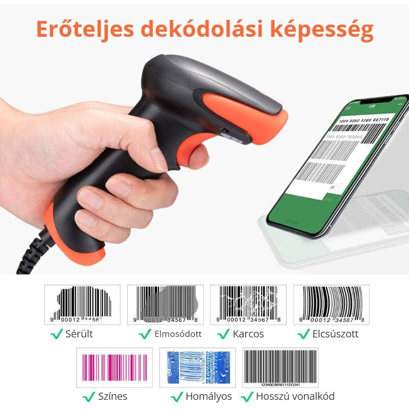 Tera 1500C vonalkódolvasó erőteljes dekódolás – sérült, elmosódott, karcos vonalkódok is