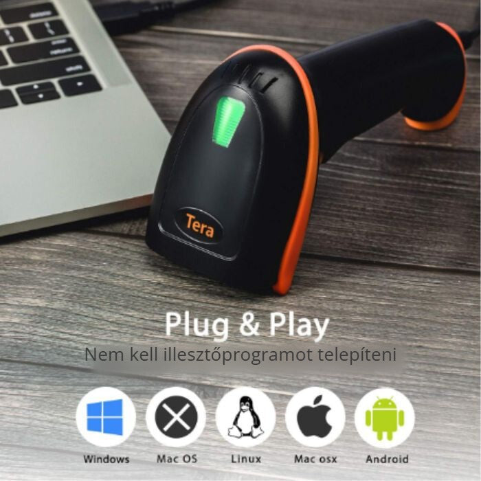 Tera vonalkódolvasó – Plug & Play, illesztőprogram nélkül, Windows, Mac, Linux, Android