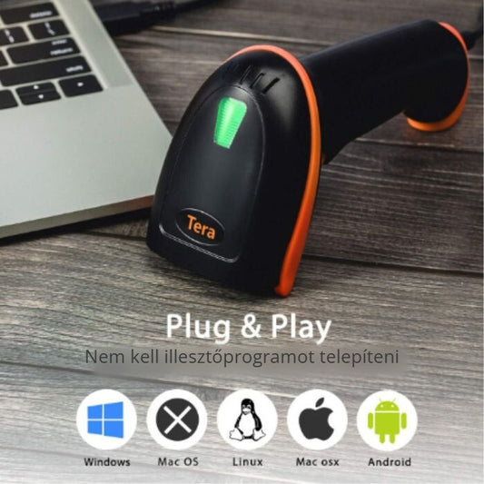 Tera vonalkódolvasó – Plug & Play, illesztőprogram nélkül, Windows, Mac, Linux, Android