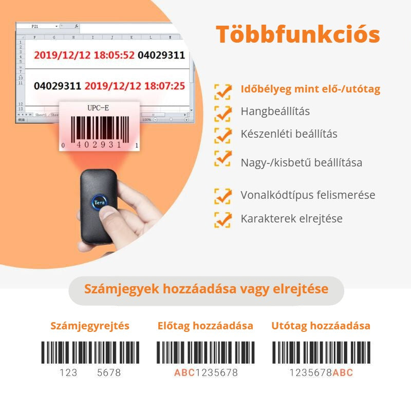 Tera 5200C vonalkódolvasó többfunkciós beállításokkal