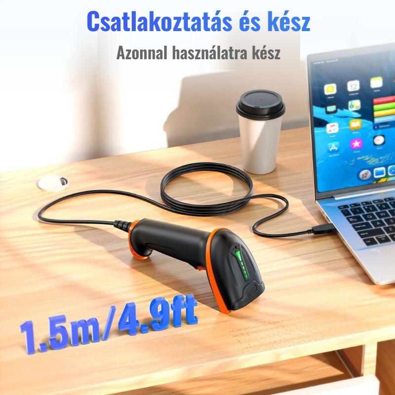 Tera D5100Y vezetékes vonalkódolvasó – csatlakoztatás után azonnal használható, 1,5 m kábel