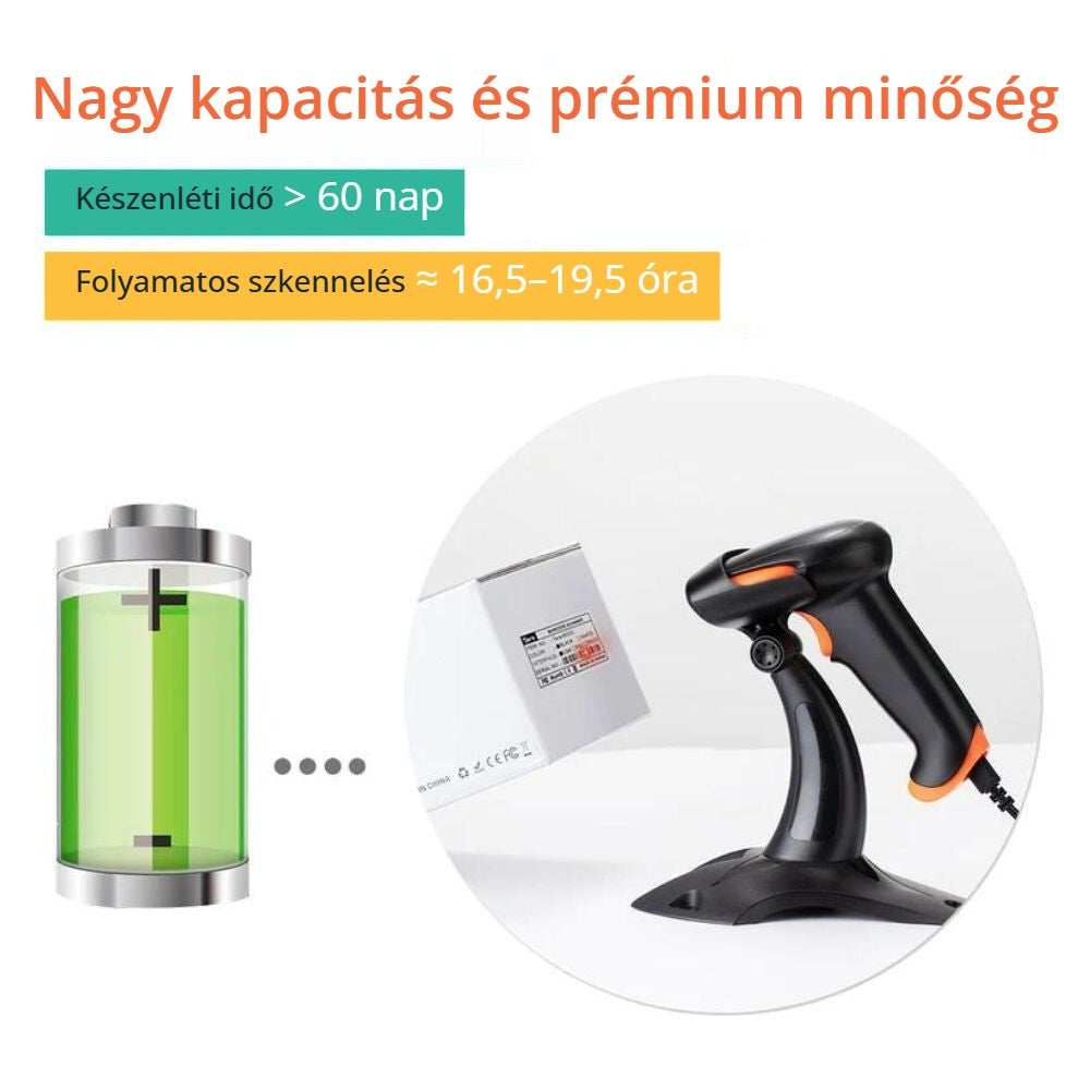 Tera HW0002-Z vonalkódolvasó – nagy kapacitású akkumulátor, 60 nap készenlét
