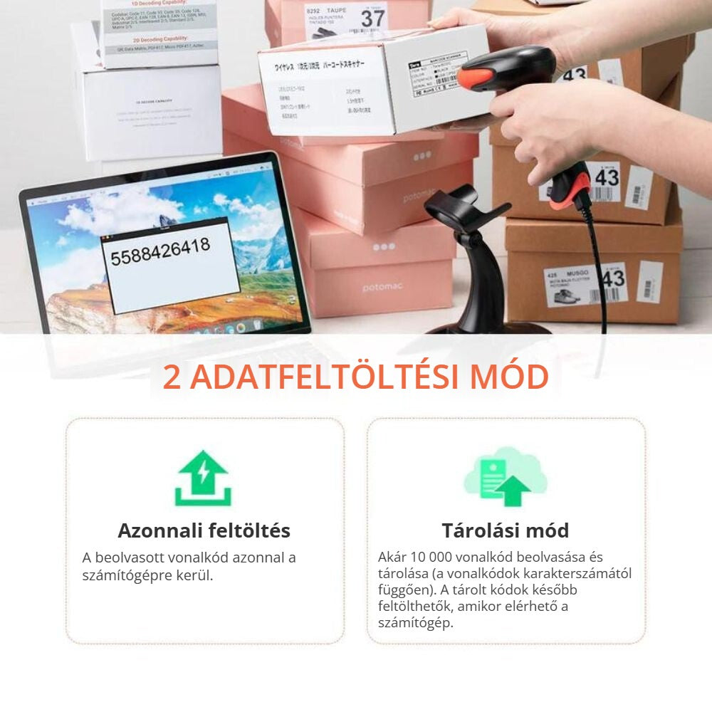 Tera HW0002-Z vonalkódolvasó – azonnali feltöltés és tárolási mód
