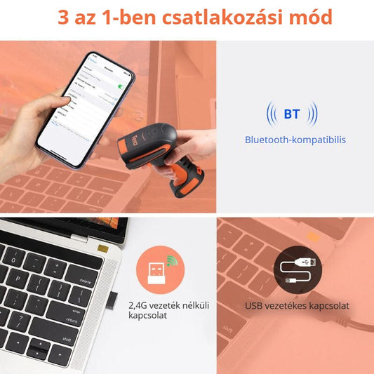 Tera L8100 vonalkódolvasó 3 az 1-ben: Bluetooth, 2,4G vezeték nélküli és USB vezetékes kapcsolat