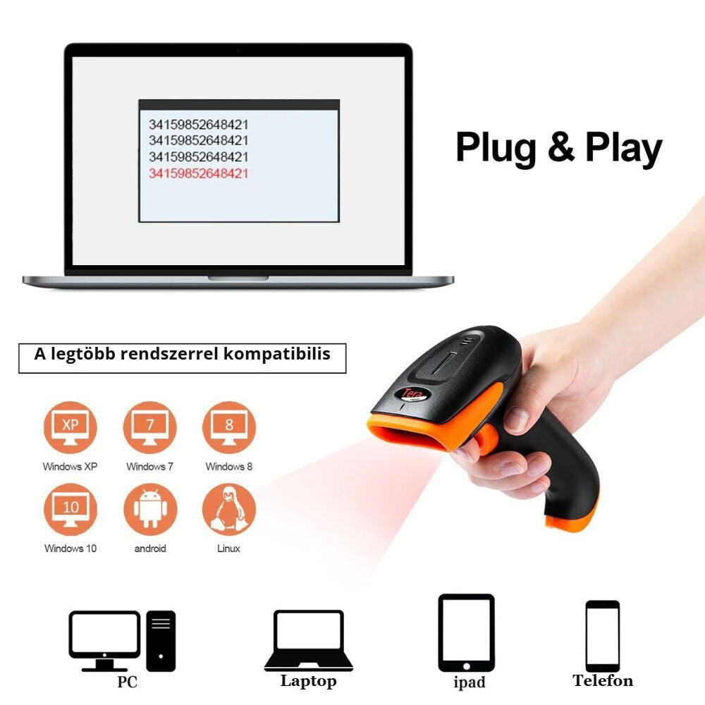 Tera QR- és vonalkódolvasó – Plug & Play, a legtöbb rendszerrel kompatibilis