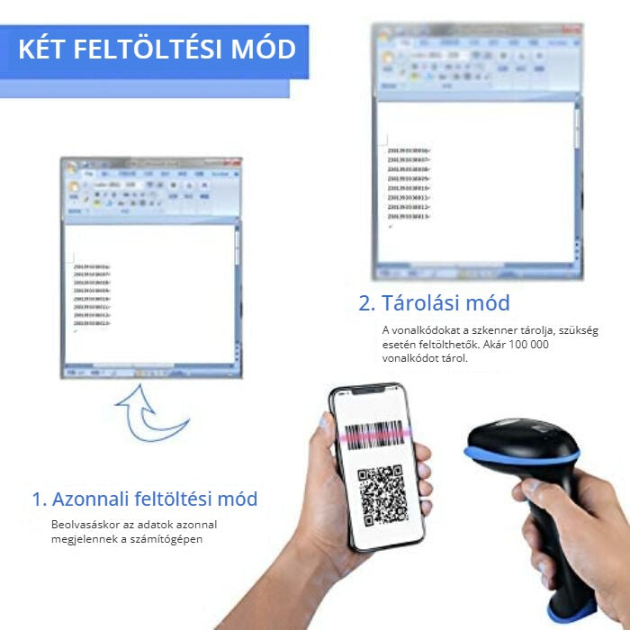 Tera T5100 vonalkódolvasó – azonnali feltöltési és tárolási mód