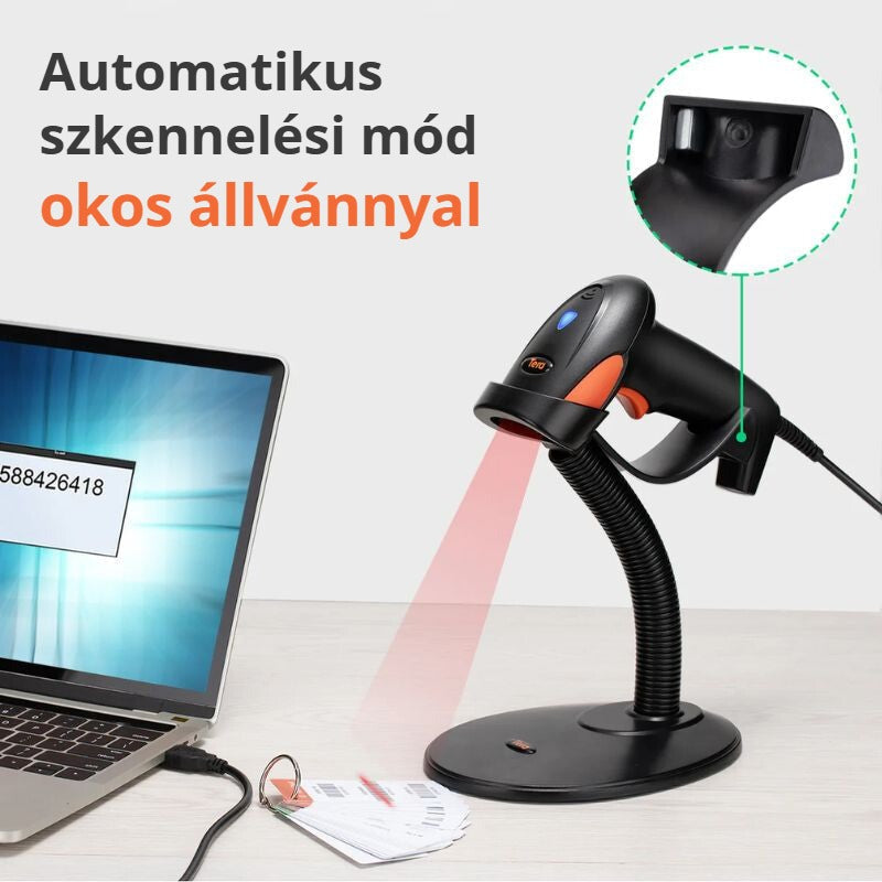 Tera vonalkódolvasó okos állvánnyal, automatikus szkennelési mód
