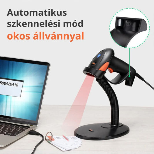 Tera vonalkódolvasó okos állvánnyal, automatikus szkennelési mód