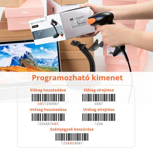 Tera vonalkódolvasó programozható kimenet – előtag, utótag, számjegyek