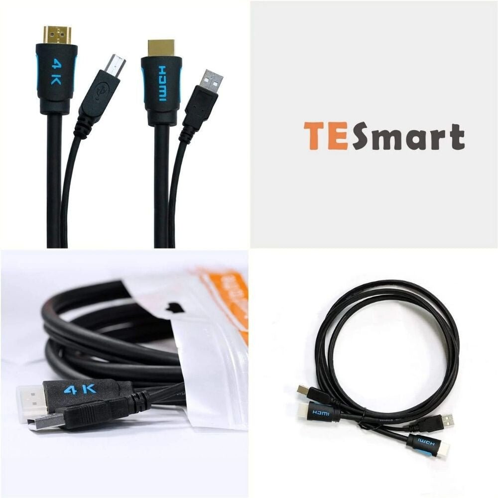 TESmart 2 az 1-ben KVM kábel feltekerve, csomagolásban és csatlakozókkal