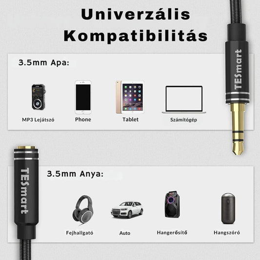TESmart 3,5 mm - es TRS Mikrofonos Fejhallgató Hosszabbító Kábel – Telefonhoz és PC - hez (3,03 m, Fekete) - BShopy