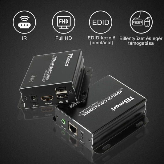 TESmart HDMI KVM + IR Extender 60 m, Cat5e/6, EDID, 1080p@60Hz - BShopy