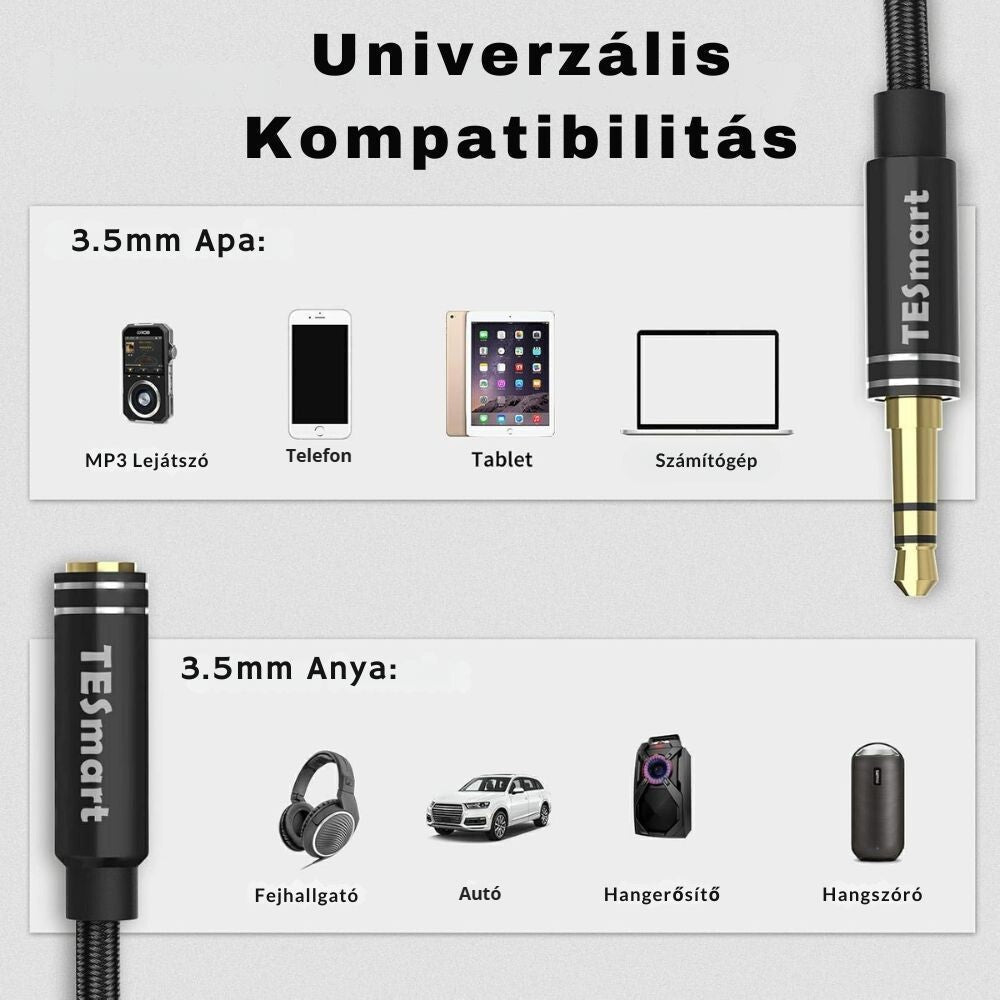 TESmart 3,5 mm jack hosszabbító kábel – univerzális kompatibilitás