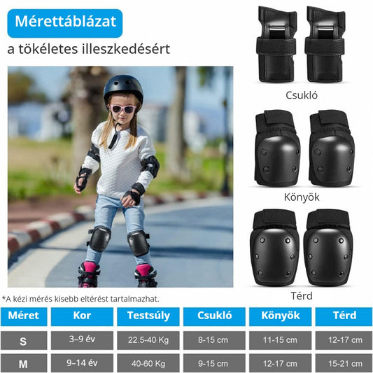 Toplus gyerek védőfelszerelés mérettáblázat