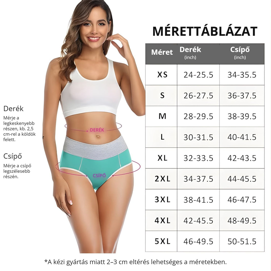 Tuuhaw magas derekú női pamut bugyi – mérettáblázat