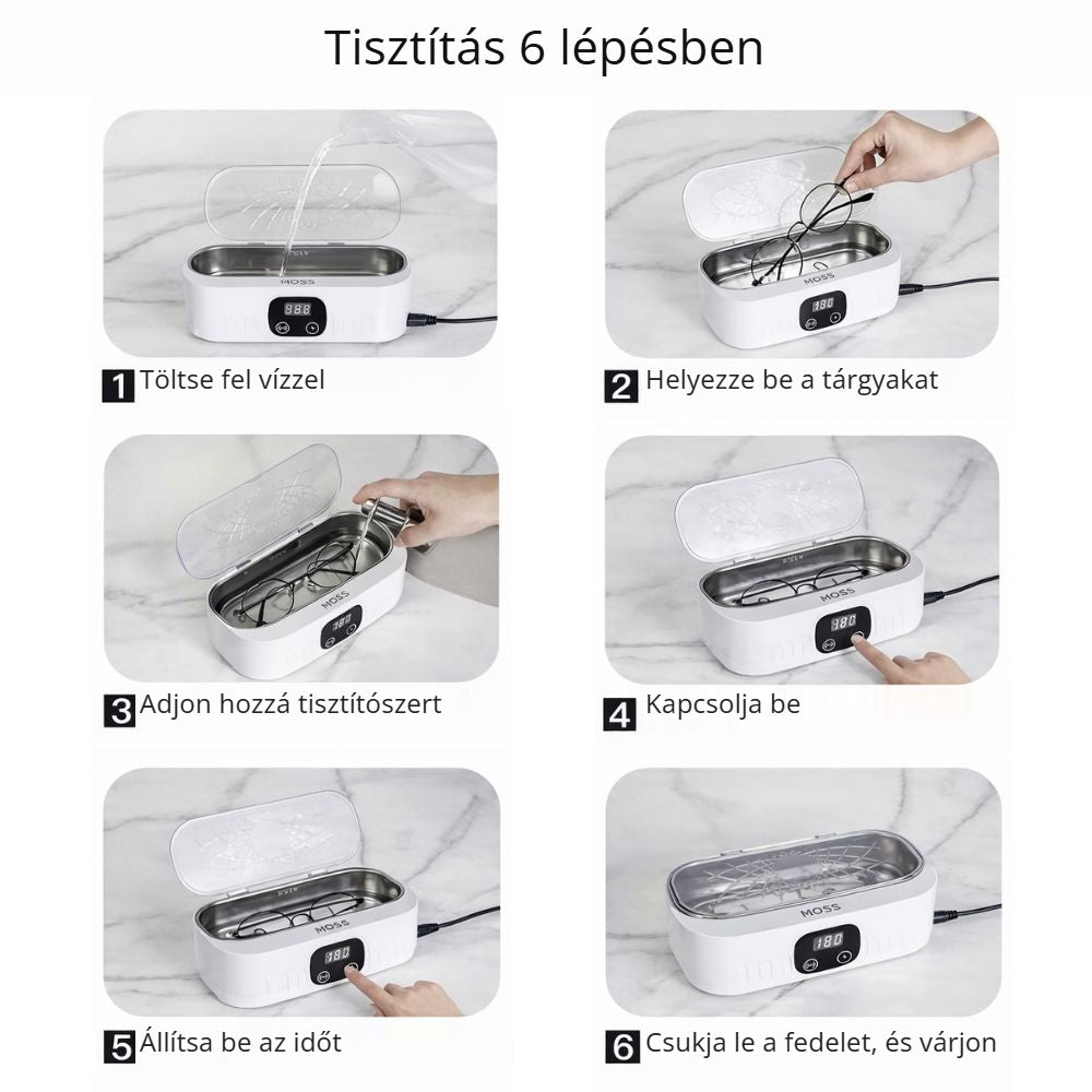 Ultrahangos tisztító készülék 400 ml – tisztítás 6 lépésben