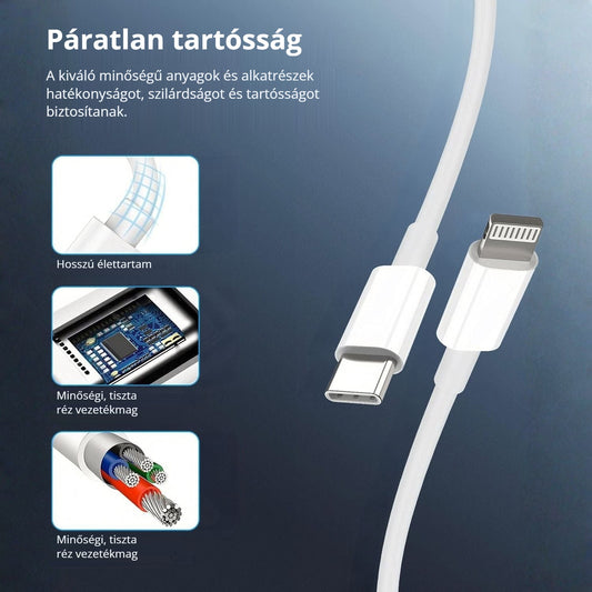 USB-C–Lightning kábel – páratlan tartósság, tiszta réz vezetékmag