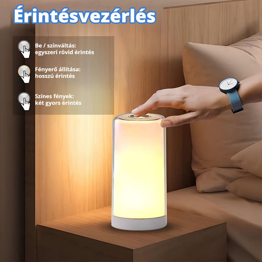 USB-s LED asztali lámpa érintésvezérléssel – színváltás és fényerő-szabályzás