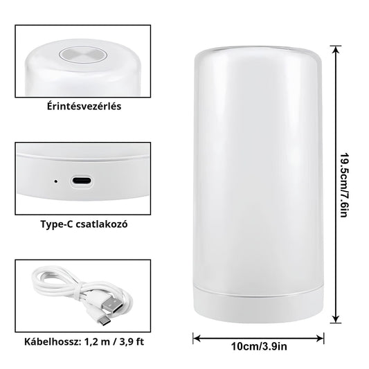 USB-s LED asztali lámpa méretei – Type-C csatlakozó, 1,2 m kábel