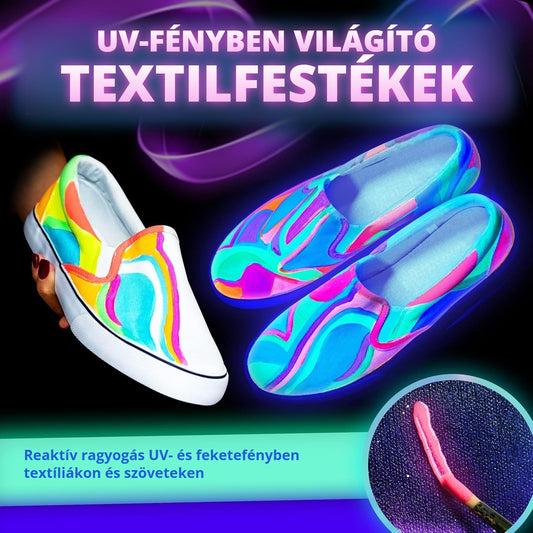 UV-fényben világító textilfesték készlet cipőre és textíliára