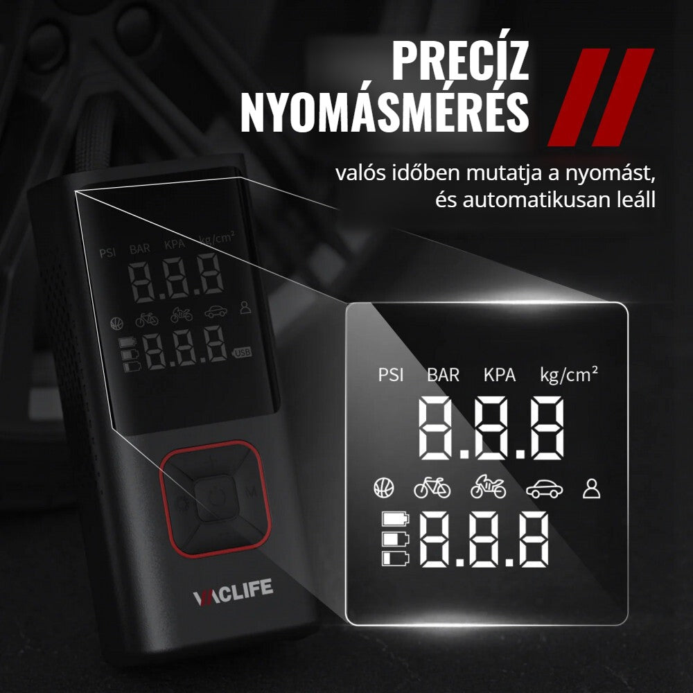 VacLife légkompresszor precíz nyomásméréssel