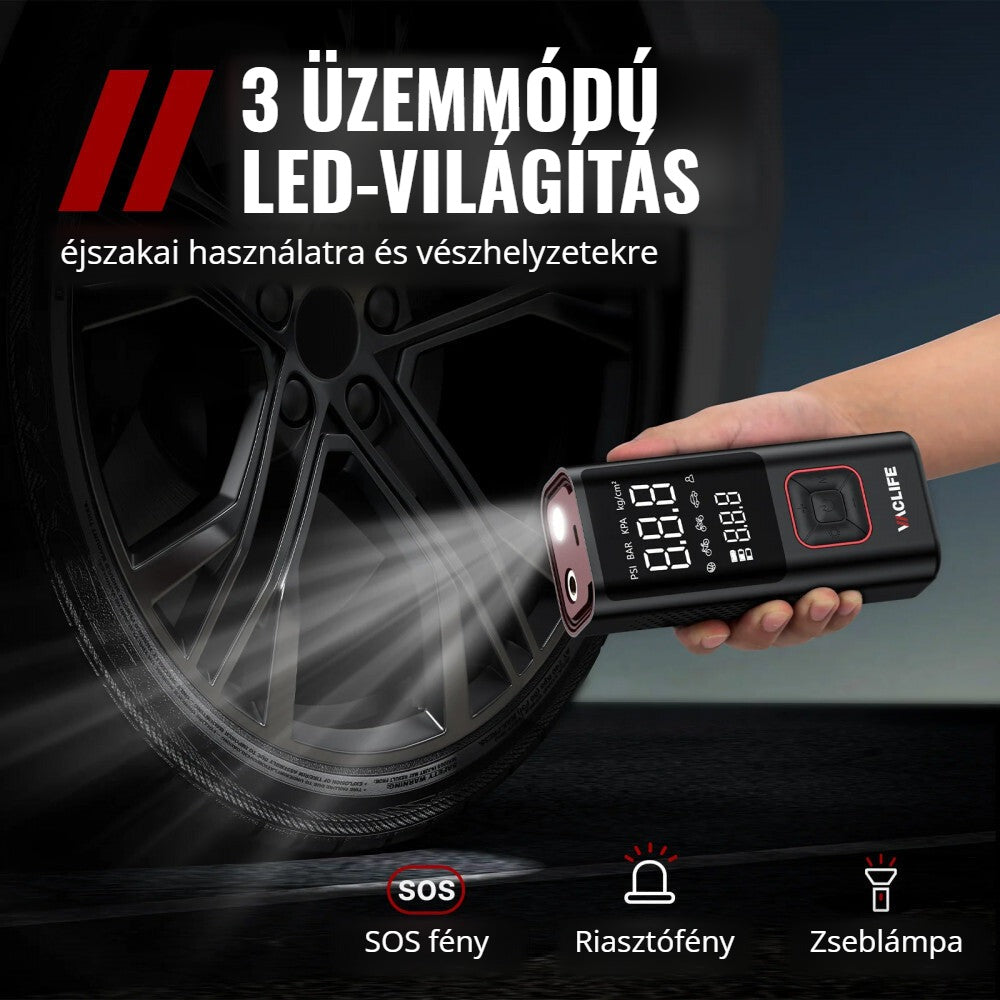 VacLife légkompresszor LED-világítás: SOS fény, riasztófény, zseblámpa