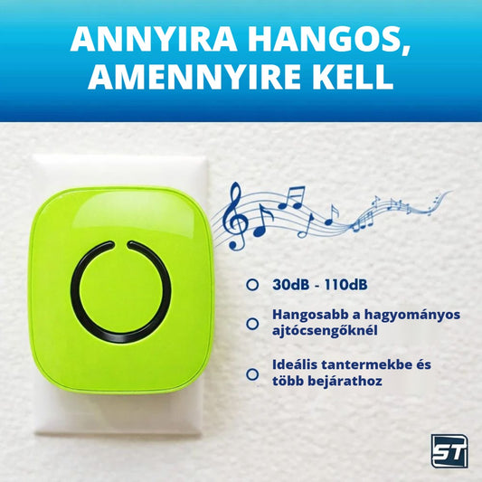 Vezeték nélküli ajtócsengő 30–110 dB állítható hangerővel