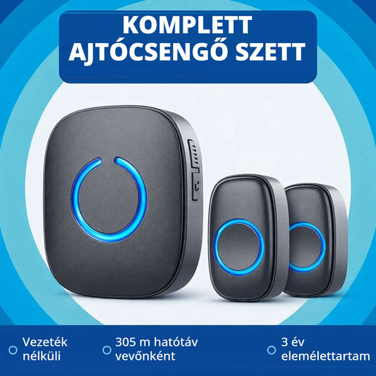 Vezeték nélküli ajtócsengő szett – 305 m hatótáv, 3 év elemélettartam