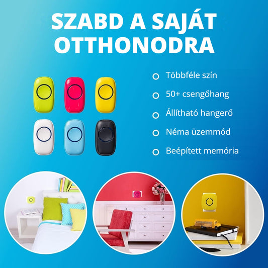 Vezeték nélküli ajtócsengő – többféle szín, 50+ csengőhang, állítható hangerő