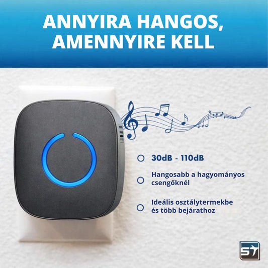 Vezeték nélküli ajtócsengő 30–110 dB hangerővel, osztálytermekbe és több bejárathoz