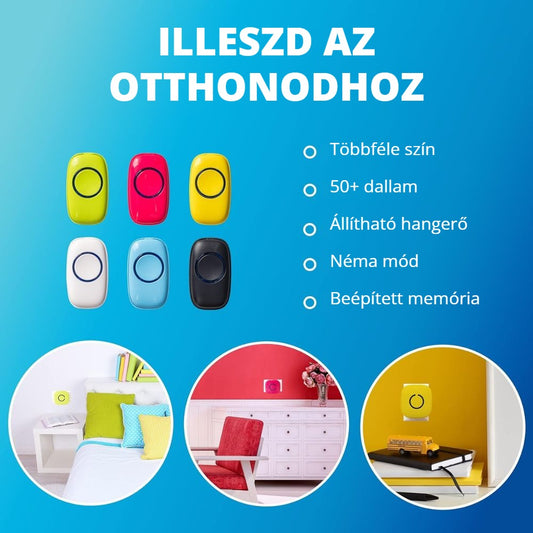 Vezeték nélküli ajtócsengő több színben, 50+ dallam, állítható hangerő