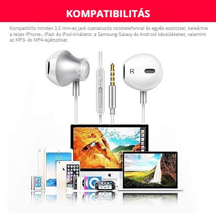 Vezetékes fülhallgató mikrofonnal – kompatibilis minden 3,5 mm-es jack eszközzel