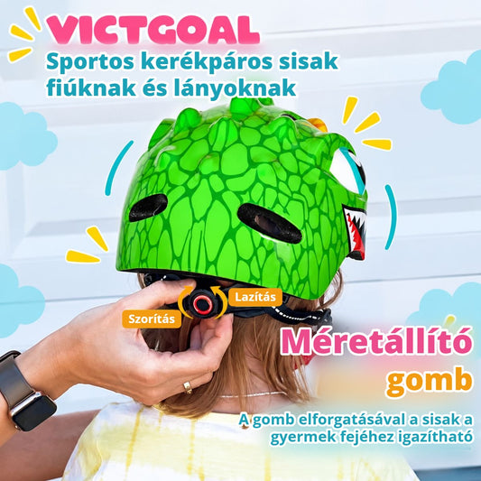 Zöld Victgoal gyerek bukósisak hátsó forgatható méretállító gombja közelről